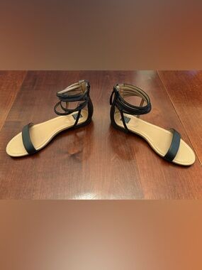 White House Black Market Black Strappy Ankle-Wrap Sandals